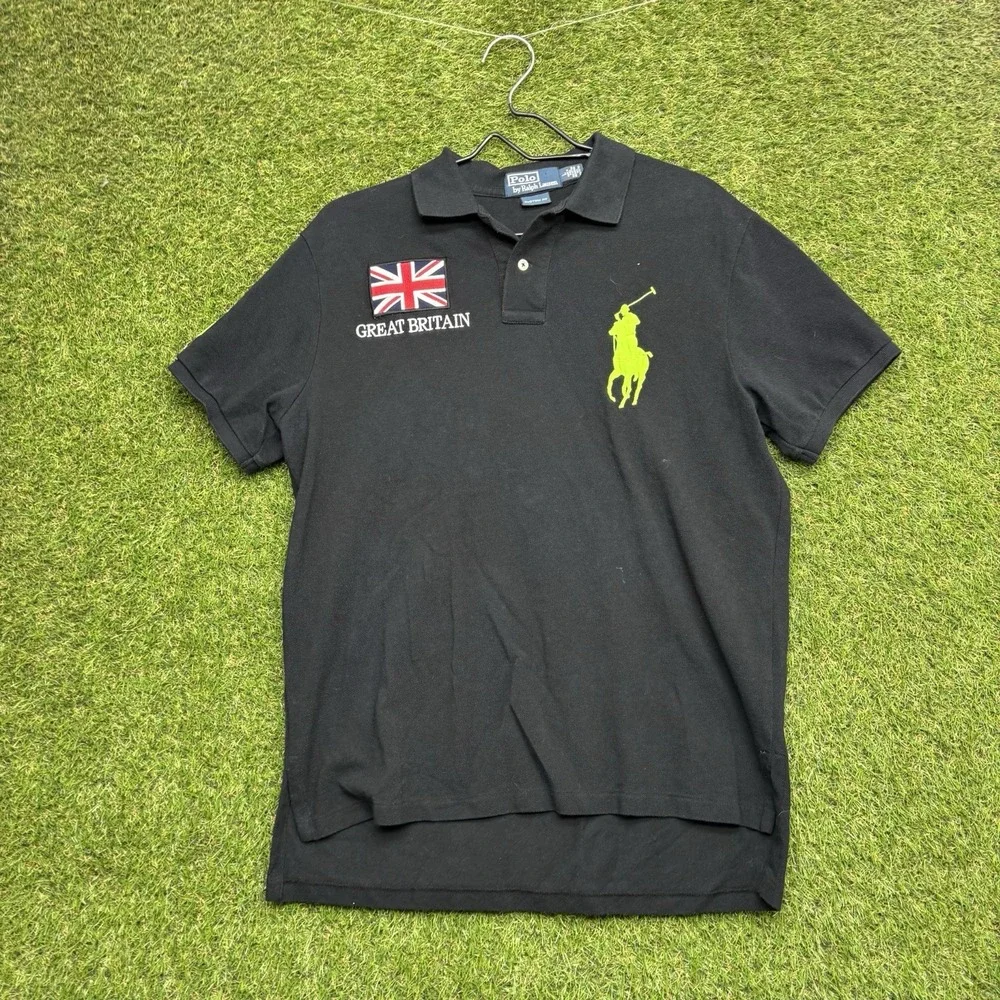 Polo Ralph Lauren Big Pony Polo Shirt Mens Large Great Britain Black y2k #3 UK